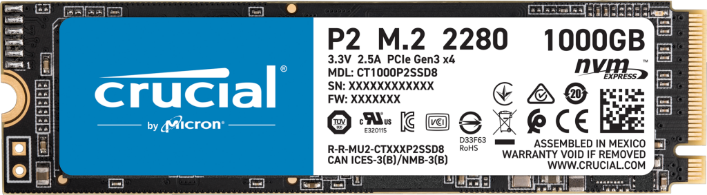 CRUCIAL P2 1TB Crucial P2 CT1000P2SSD8 1 TB Internal SSD, Up to 2400 MB/s (3D NAND, NVMe, PCIe, M.2), Black - Image 1