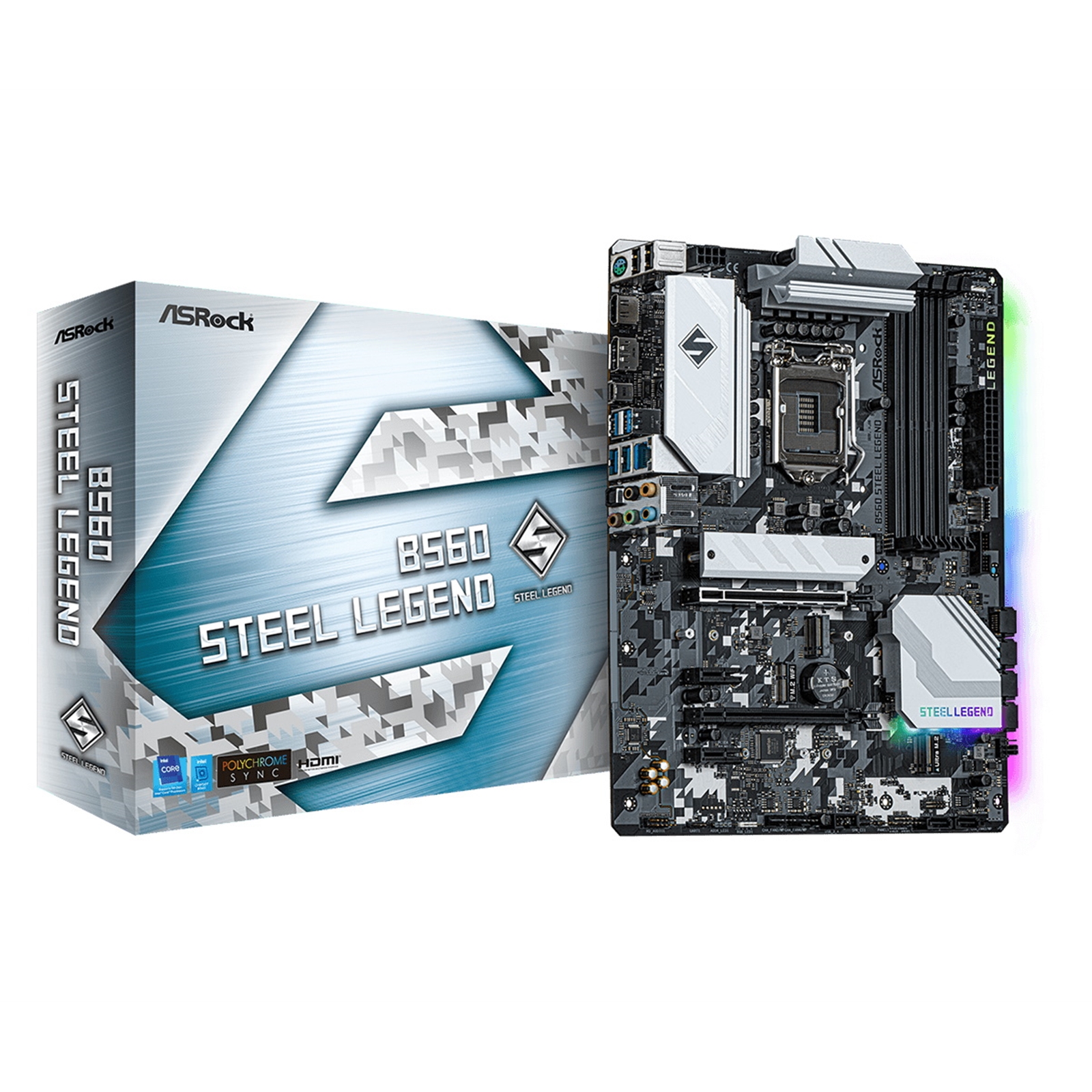 ASRock B560 Steel Legend ASRock B560 Steel Legend Intel Socket 1200 ATX HDMI/DIsplayPort USB 3.2 Type C RGB Motherboard - Image 1