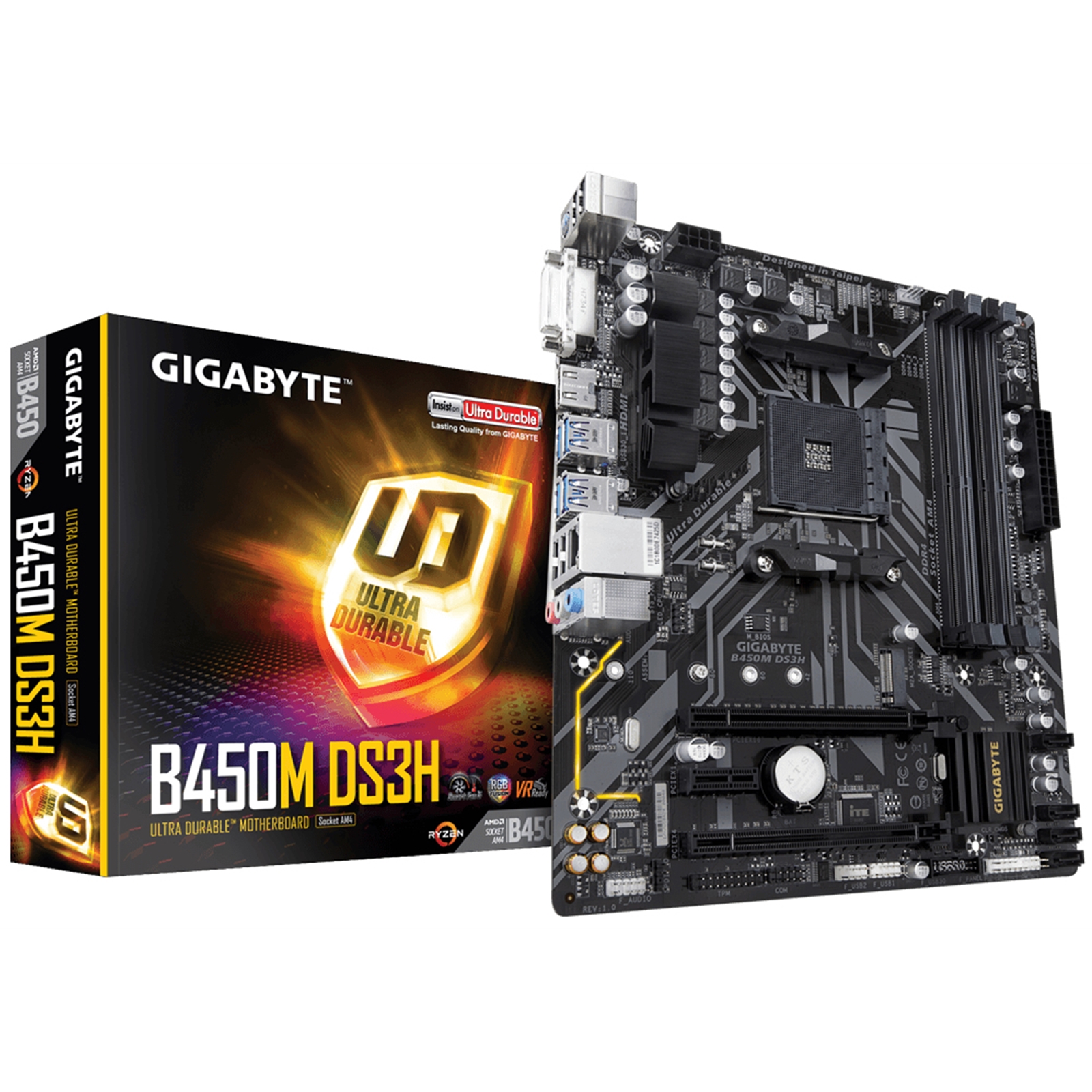 Gigabyte B450M DS3H Gigabyte B450M DS3H AMD Socket AM4 Micro ATX DVI-D/HDMI DDR4 USB 3.1 Motherboard - Image 1