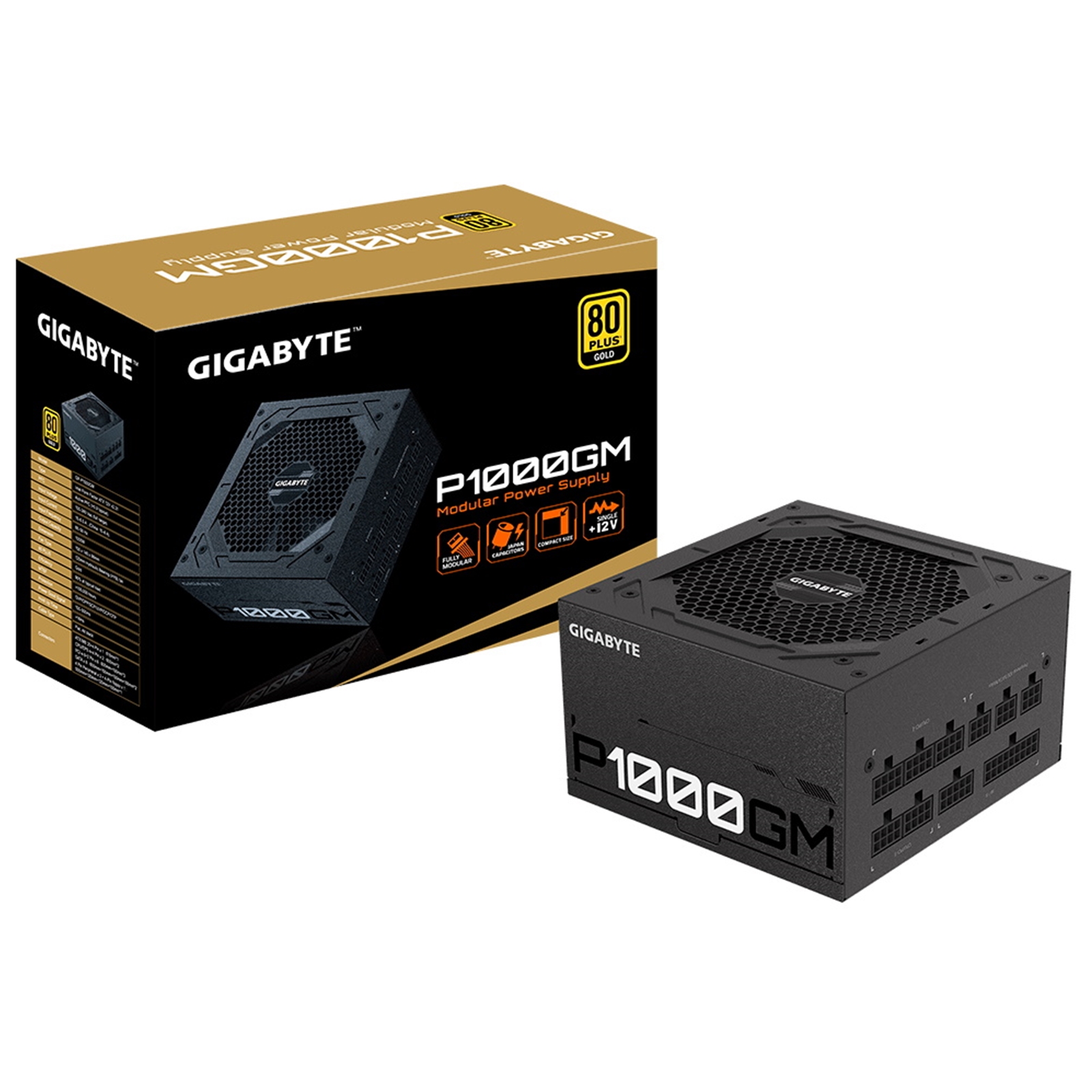 Gigabyte P1000GM 1000W PSU Gigabyte P1000GM 1000W PSU, 120mm Smart Hydraulic Bearing Fan, 80 PLUS Gold, Fully Modular, UK Plug, High-Quality Japanese Capacitors, Powerful Single +12V Rail - Image 1