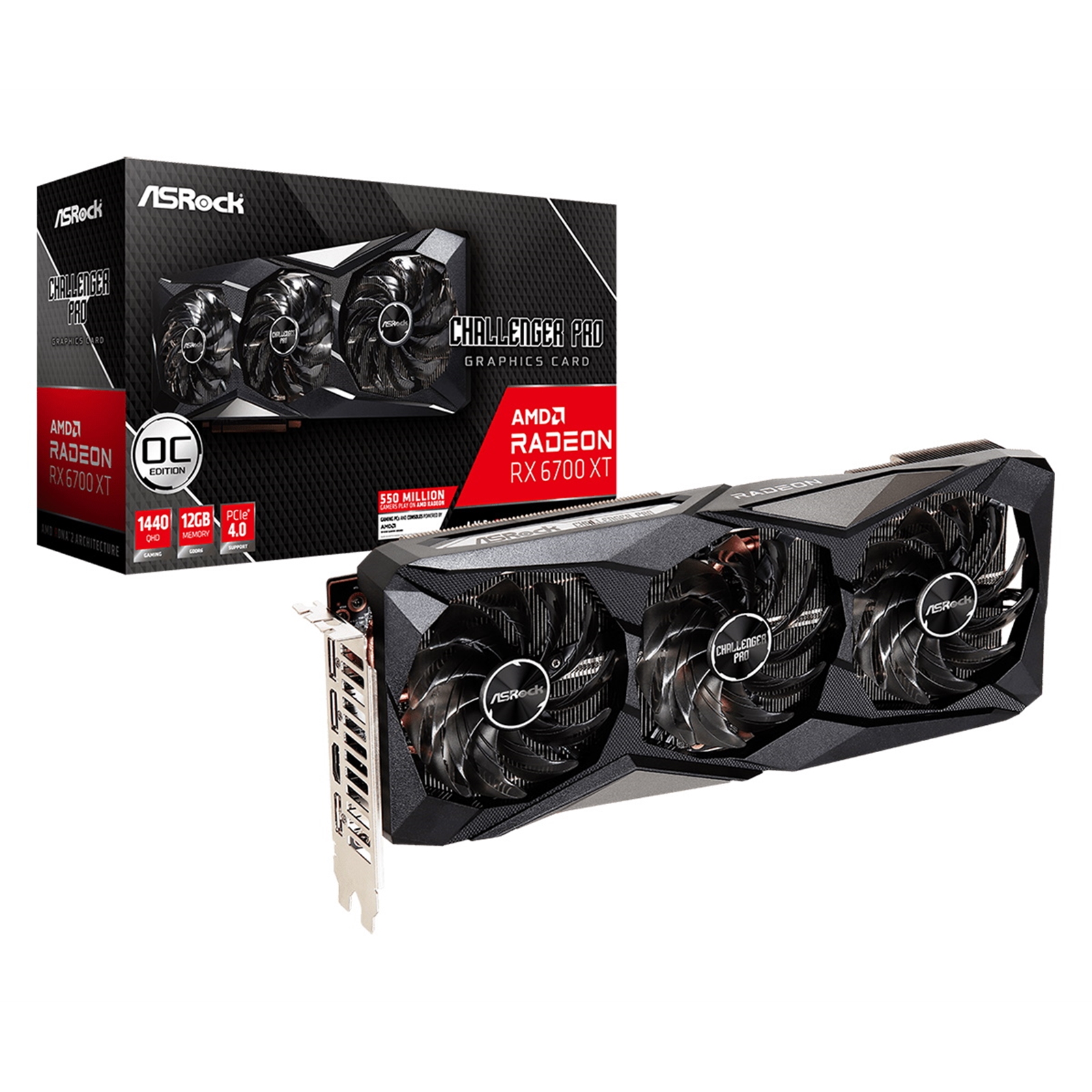 ASRock RX 6700 XT Challenger PRO ASRock AMD Radeon RX 6700 XT Challenger Pro 12GB OC Triple Fan Graphics Card - Image 1