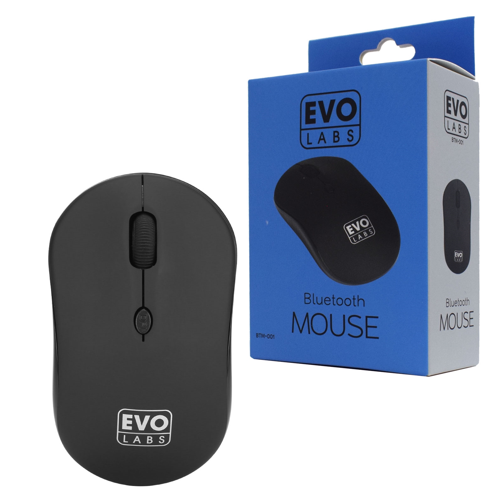 Evo Labs BTM-001 Evo Labs BTM-001 Bluetooth Mouse, 800 DPI Optical Tracking, Full Size, 3 Button with Scroll Wheel, Ambidextrous Design, Matte Black - Image 1
