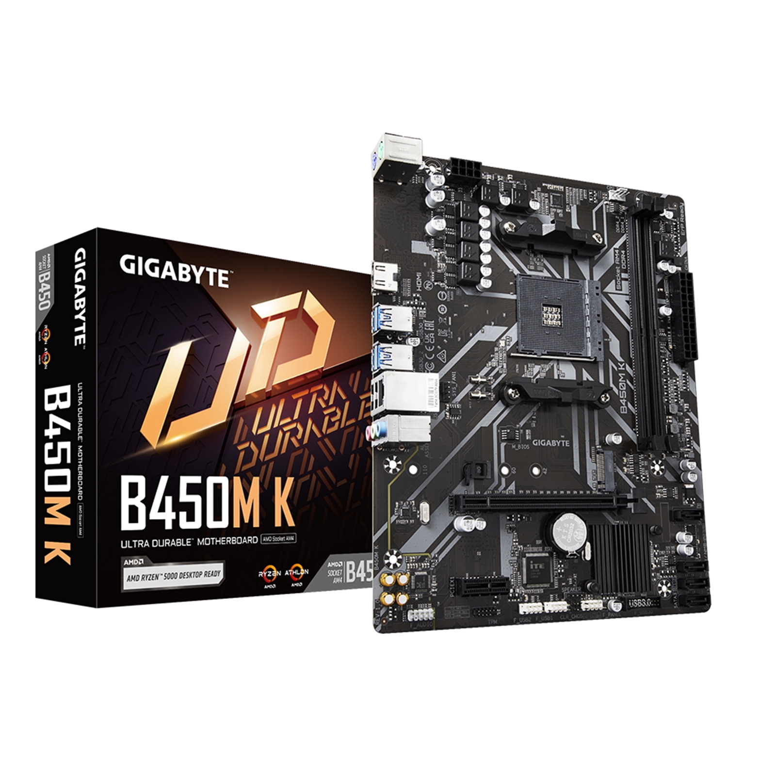 Gigabyte B450M K Gigabyte B450M K DDR4 Motherboard, AMD Socket AM4, Micro ATX, USB 3.2 Gen 1, 1 PCIe 3.0 x16, 1 PCIe 3.0 x4 M.2, HDMI 2.0, Realtek Gigabit LAN - Image 1