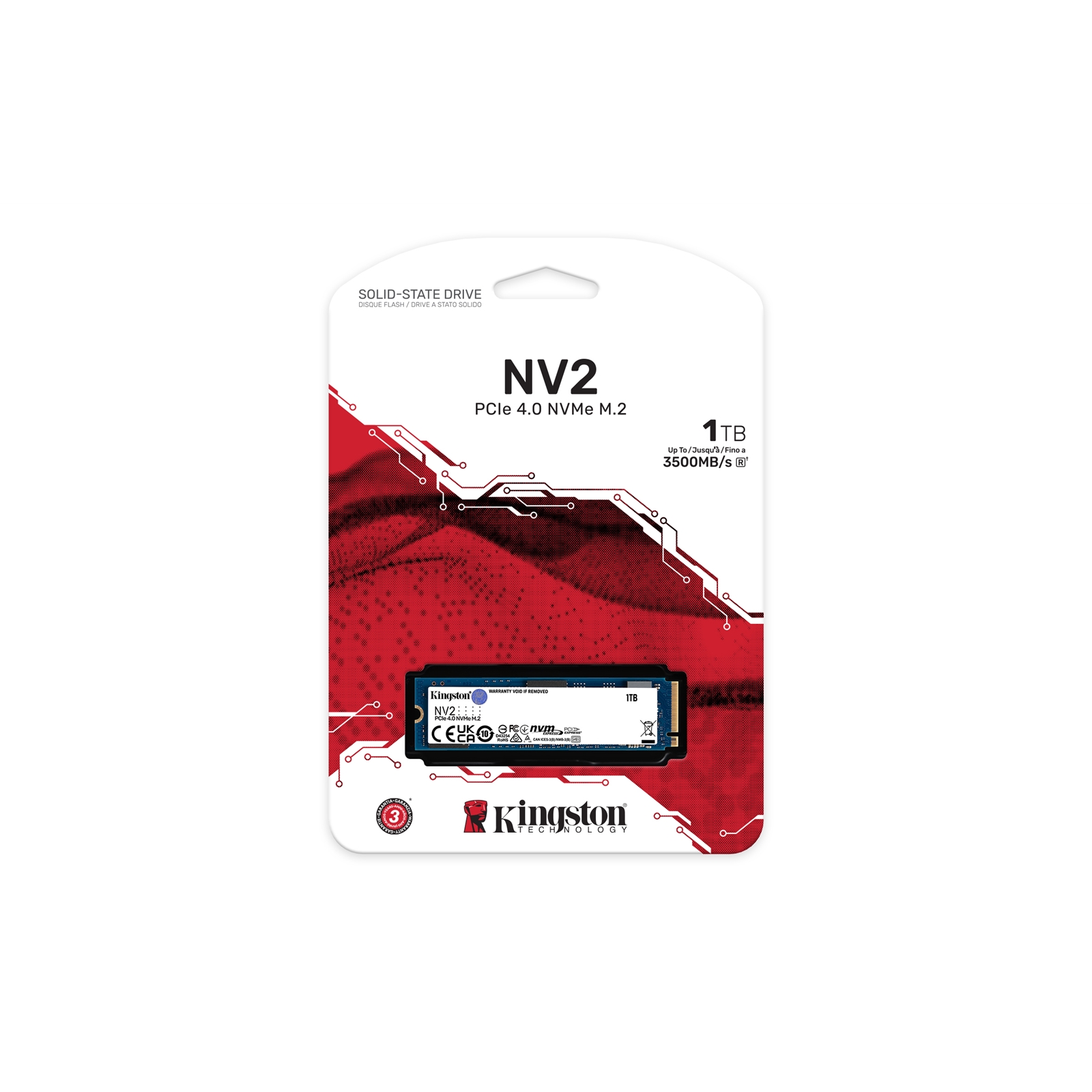 Kingston NV2 (SNV2S-1000G) Kingston NV2 (SNV2S/1000G) 1TB NVMe M.2 Interface, PCIe Gen4 x4 2280 SSD, Read 3500 MB/s, Write 2100 MB/s - Image 1