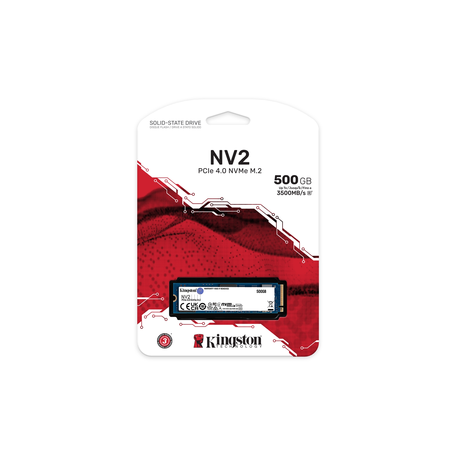 Kingston NV2 (SNV2S-500G) Kingston NV2 (SNV2S/500G) 500GB NVMe M.2 Interface, PCIe Gen4 x4 2280 SSD, Read 3500 MB/s, Write 2100 MB/s - Image 1