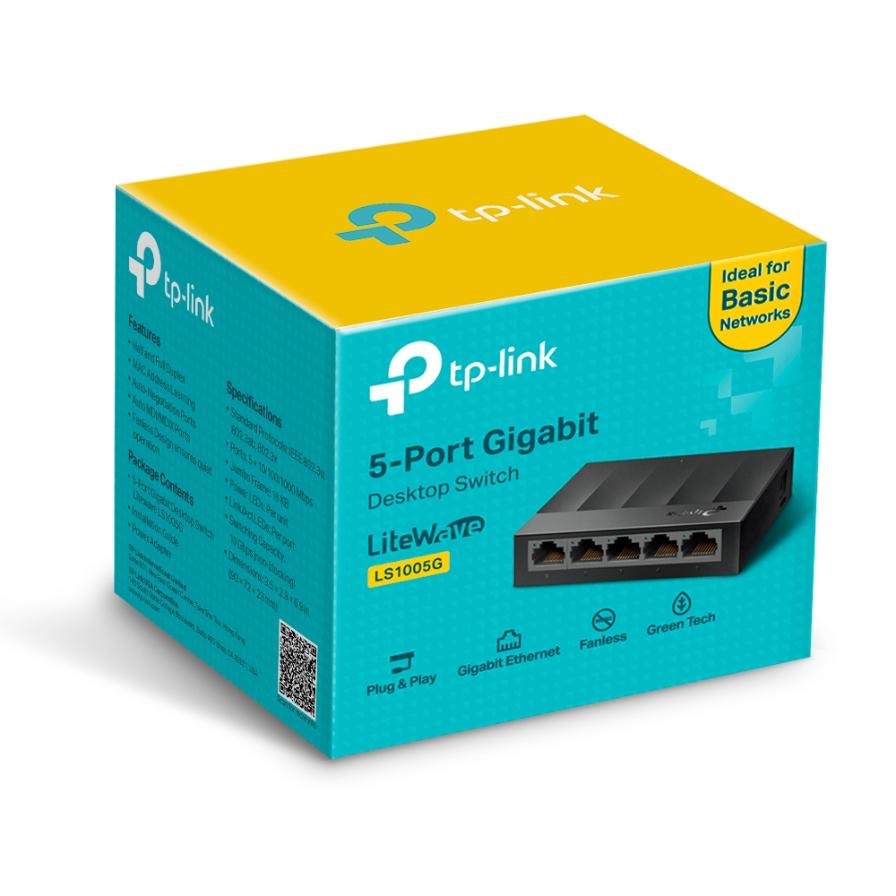 TP-LINK (LS1005G) 5-Port 3 TP-LINK (LS1005G) 5-Port Gigabit Unmanaged Desktop LiteWave Switch, Green Technology, Plastic Case - Image 1