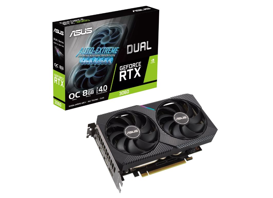 Asus DUAL RTX3060 OC Asus DUAL RTX3060 OC, PCIe4, 8GB DDR6, HDMI, 3 DP, 1867MHz Clock, RGB Lighting, Overclocked - Image 1