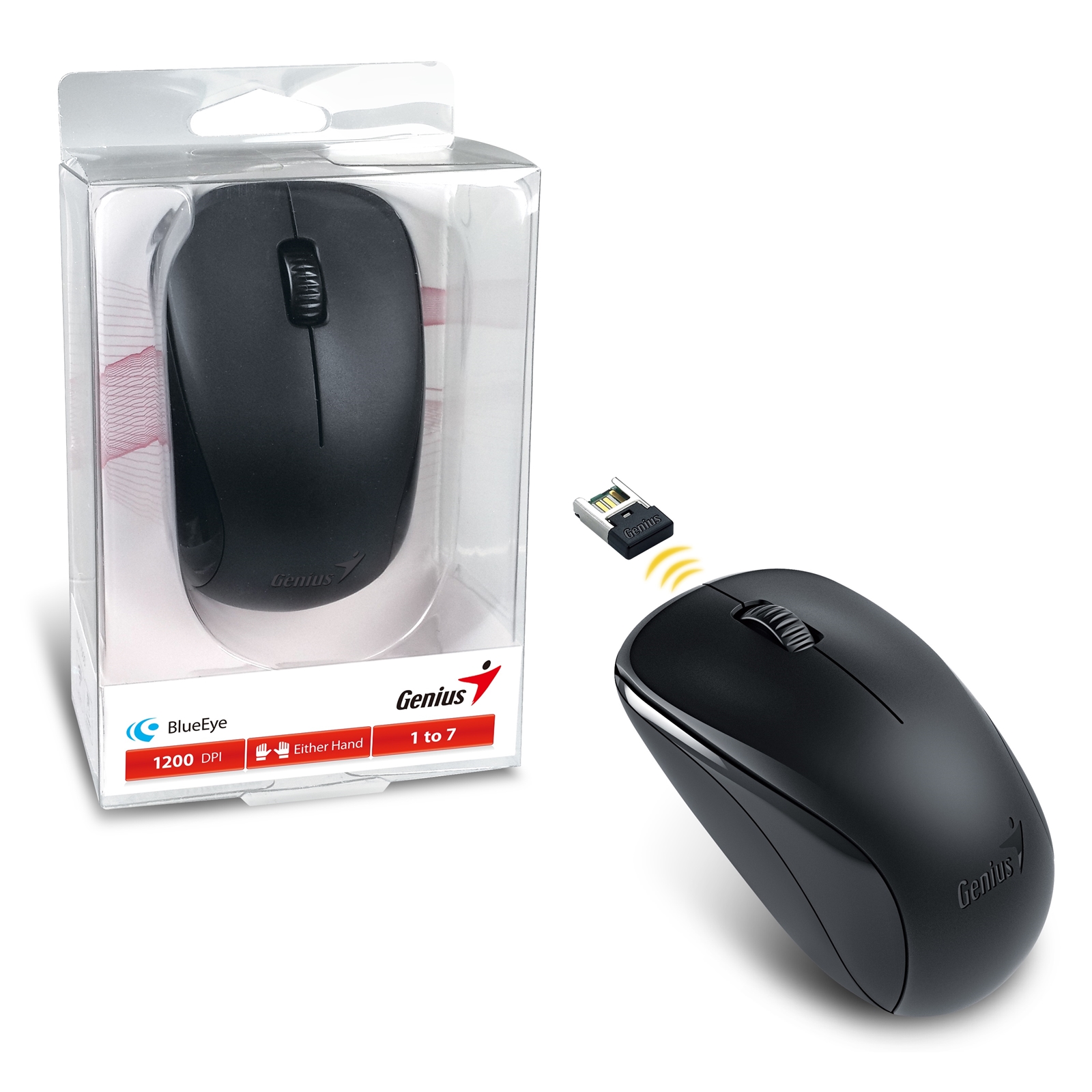 Genius NX-7000 black Genius NX-7000 Wireless Mouse, 2.4 GHz with USB Pico Receiver, 1200 DPI, 3 Button with Scroll Wheel, Black - Image 1