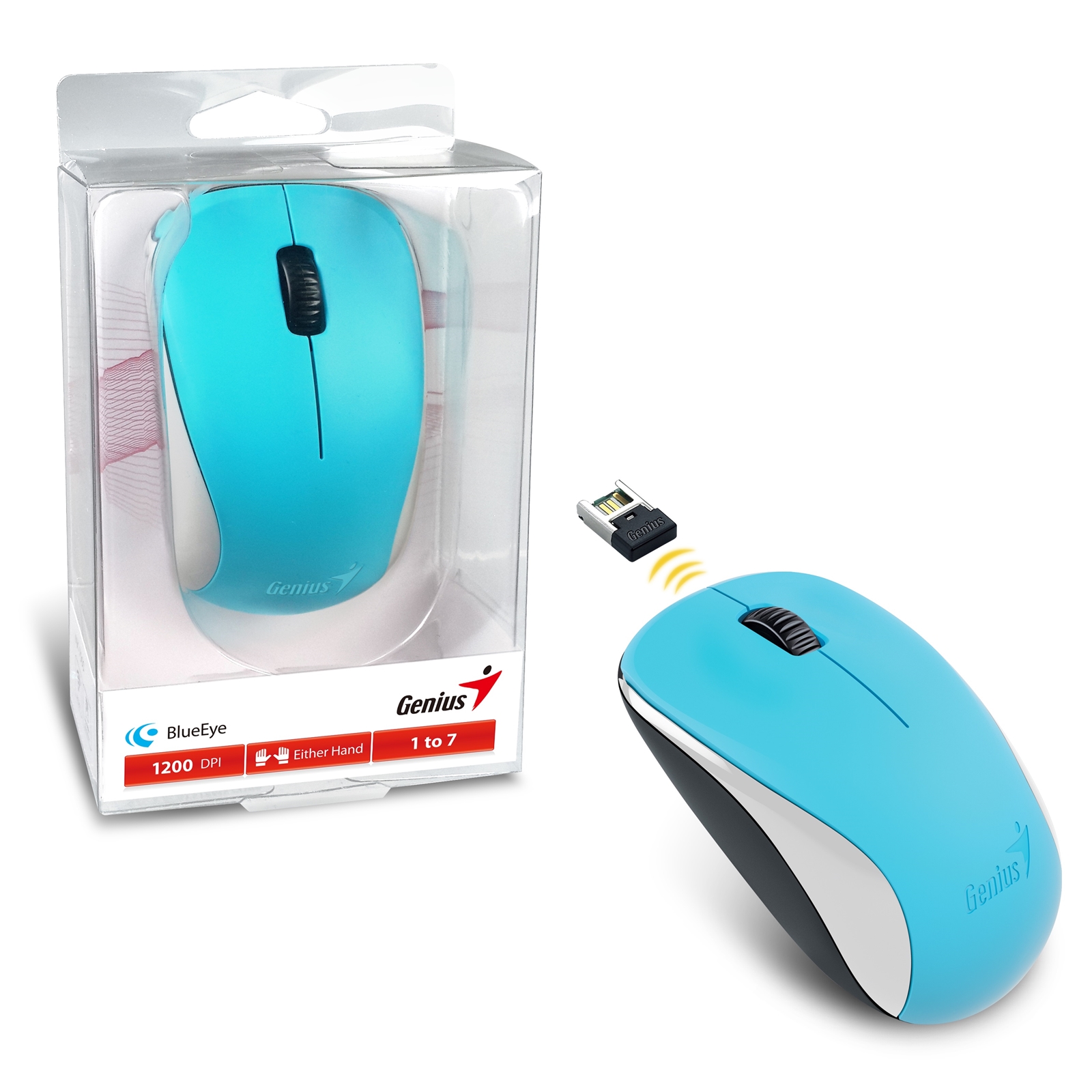 Genius NX-7000 blue Genius NX-7000 Wireless Mouse, 2.4 GHz with USB Pico Receiver, Adjustable DPI levels up to 1200 DPI, 3 Button with Scroll Wheel, Ambidextrous Design, Blue - Image 1