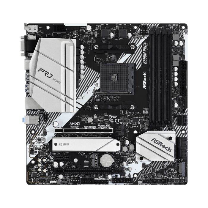 ASRock B550M Pro4 AMD Socket AM4 Micro ATX HDMI/DisplayPort/VGA Dual M.2 USB C 3.2 Motherboard - Image 2