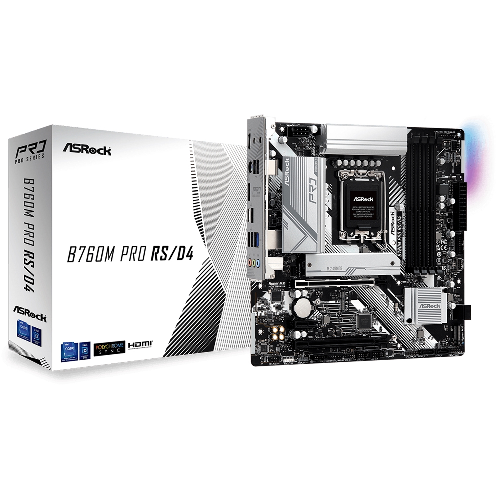 ASRock B760M PRO RS ASRock B760M PRO RS/D4 Motherboard, Intel Socket 1700, 12th/13th Gen - Image 1
