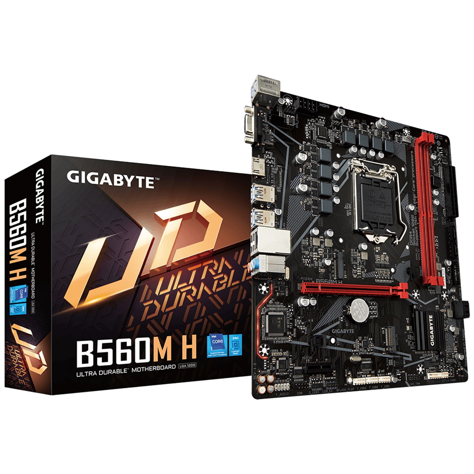 Gigabyte B560M H Gigabyte B560M H Motherboard, Socket 1200, Micro ATX, DDR4, Ultra Durable, Direct 6+2 Phase Digital VRM - Image 1