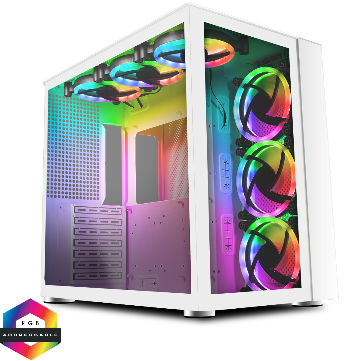 GameMax Infinity GameMax Infinity Mid-Tower ATX PC White Gaming Case Bundle With 6 x ARGB Fans Included - Image 1