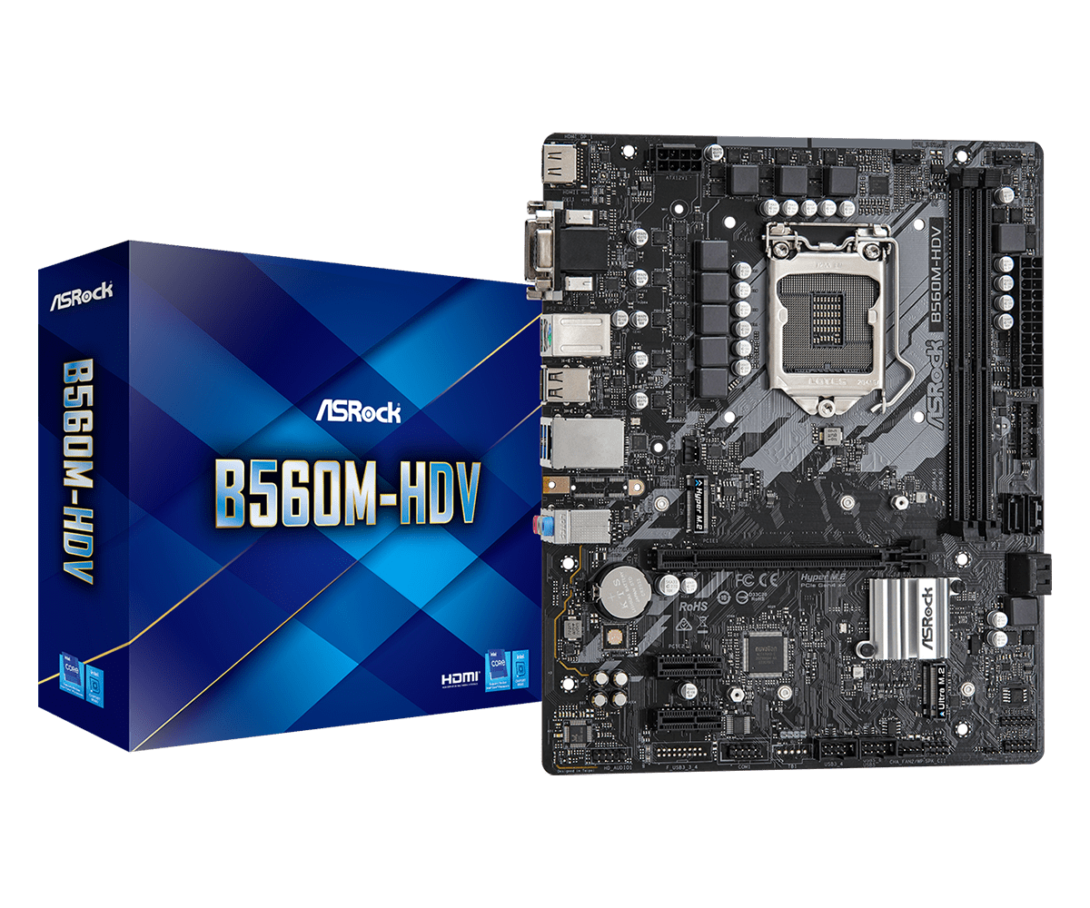 Asrock B560M-HDV-M.2 Asrock B560M-HDV/M.2, Intel B560, 1200, Micro ATX, 2 DDR4, VGA, DVI, HDMI, 1x M.2 - Image 1