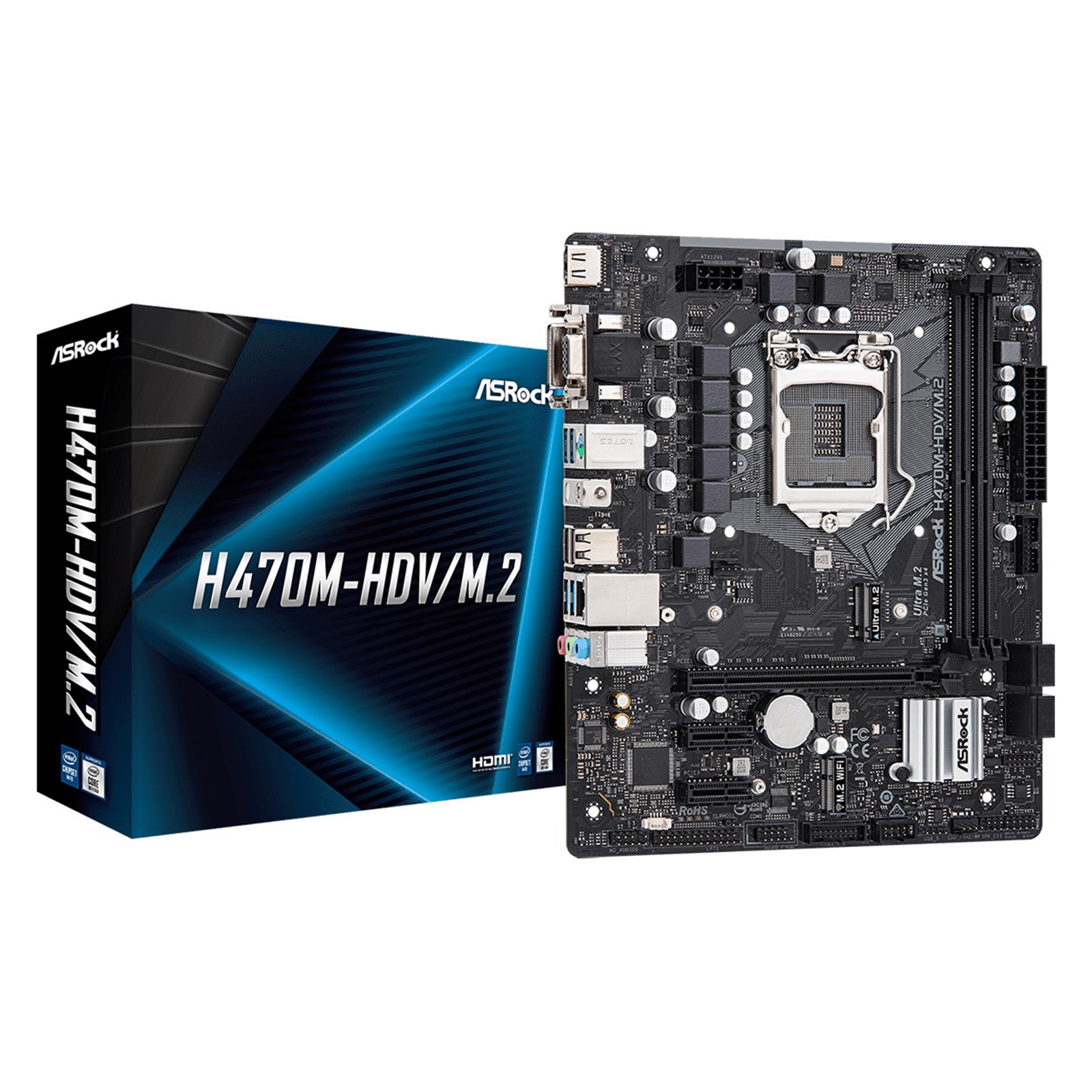 ASRock H470M-HDV M2 ASRock H470M-HDV/M.2 Intel Socket 1200 Micro ATX HDMI/VGA/DVI USB 3.2 Gen1 M.2 Motherboard - Image 1