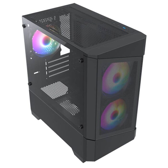 CIT Level 1 Black Micro-ATX Mesh PC Gaming Case with 3 x 120mm RGB Rainbow Fans Included - Image 3