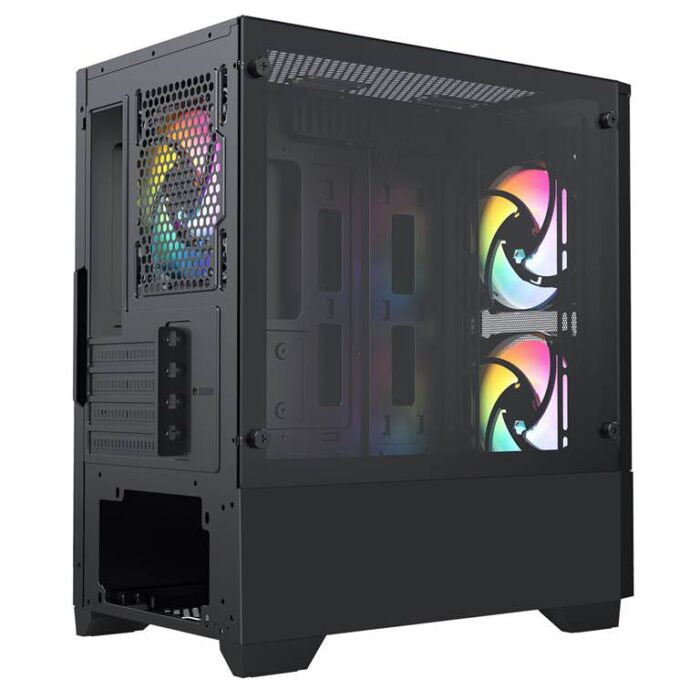 CIT Level 1 Black Micro-ATX Front Glas PC Gaming Case with 3 x 120mm RGB Rainbow Fans Included - Image 4