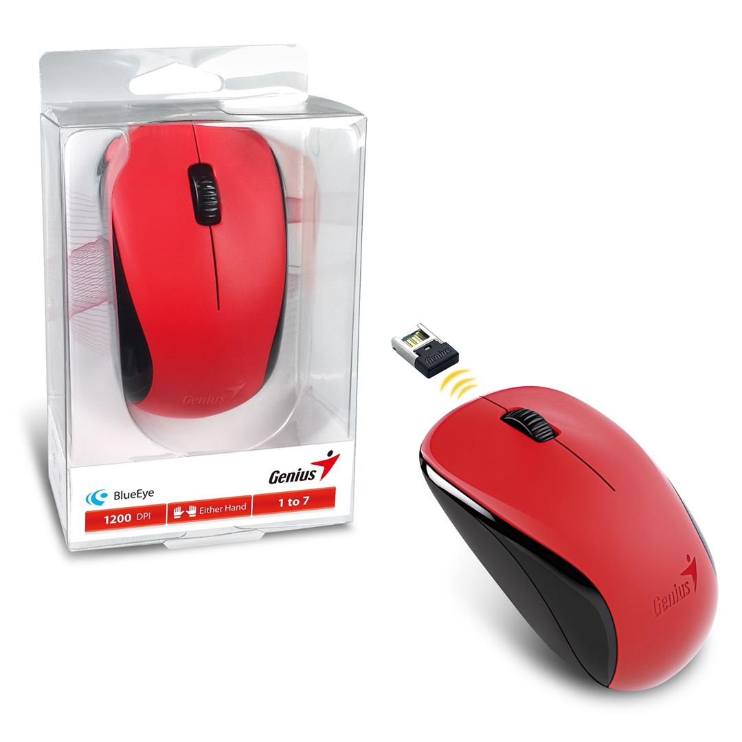 Genius NX-7000 red Genius NX-7000 Wireless Mouse, 2.4 GHz with USB Pico Receiver, 1200 DPI, 3 Button with Scroll Wheel, Red - Image 1