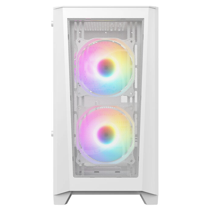 CIT Level 2 White Micro-ATX Mesh PC Gaming Case with 3 x 120mm RGB Rainbow Fans Included - Image 2