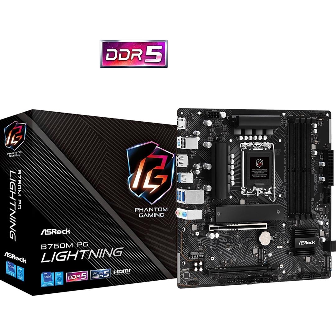 ASRock B760M PG LIGHTNING ASRock B760M PG LIGHTNING Motherboard, Intel Socket 1700, Supports 12th/13th Gen, DDR5 - Image 1