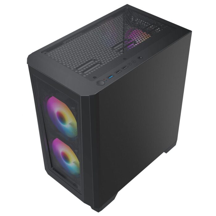 CIT Level 2 Black Micro-ATX Mesh PC Gaming Case with 3 x 120mm RGB Rainbow Fans Included - Image 5