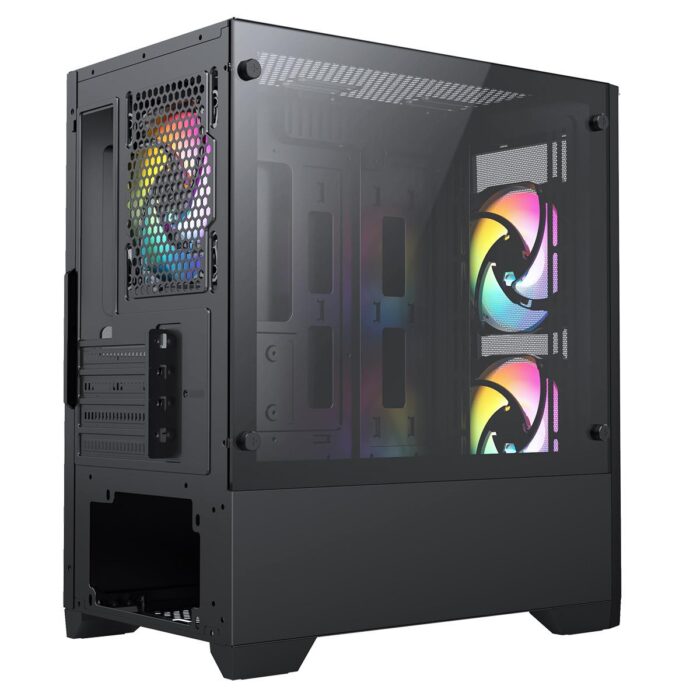 CIT Level 2 Black Micro-ATX Mesh PC Gaming Case with 3 x 120mm RGB Rainbow Fans Included - Image 6