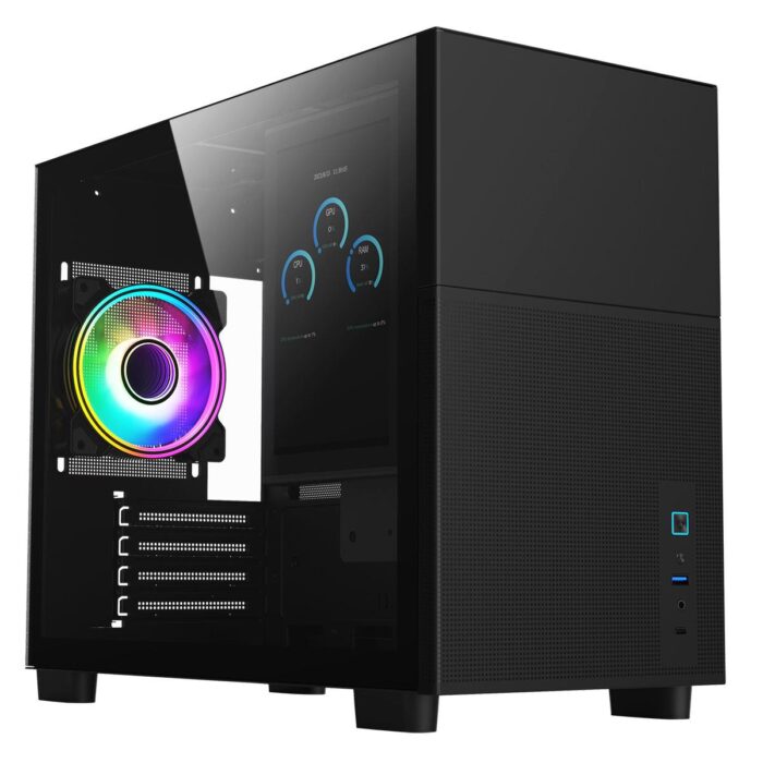 Cit Pro Jupiter Black Micro-ATX PC Gaming Case with 8 Inch LCD Screen 1 x 120mm Infinity Fan Included - Image 2