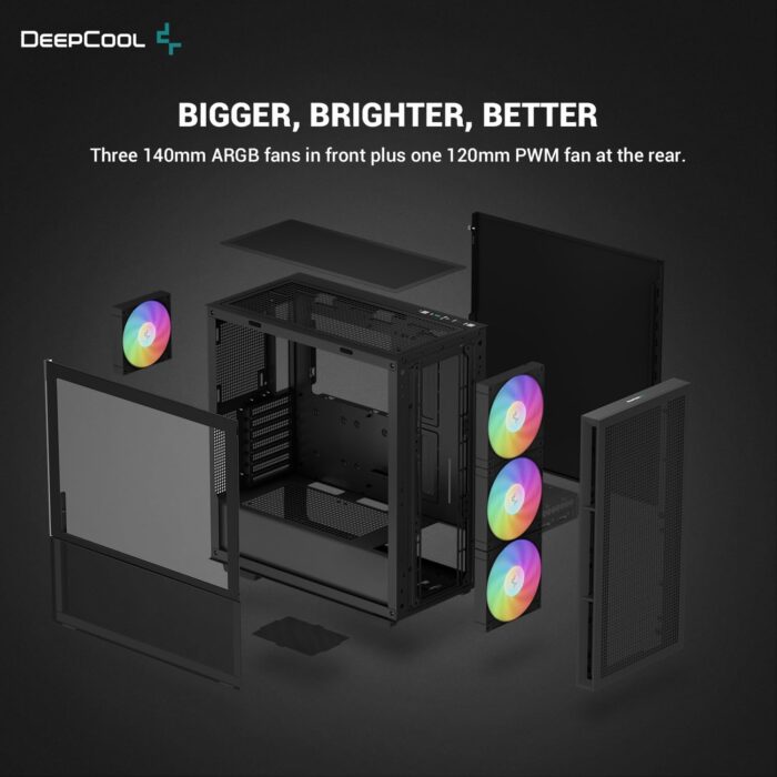 DeepCool CH560, Black, Mid Tower Gaming Case, Tempered Glass, 4x ARGB Fans, E-ATX/ATX/MicroATX - Image 6