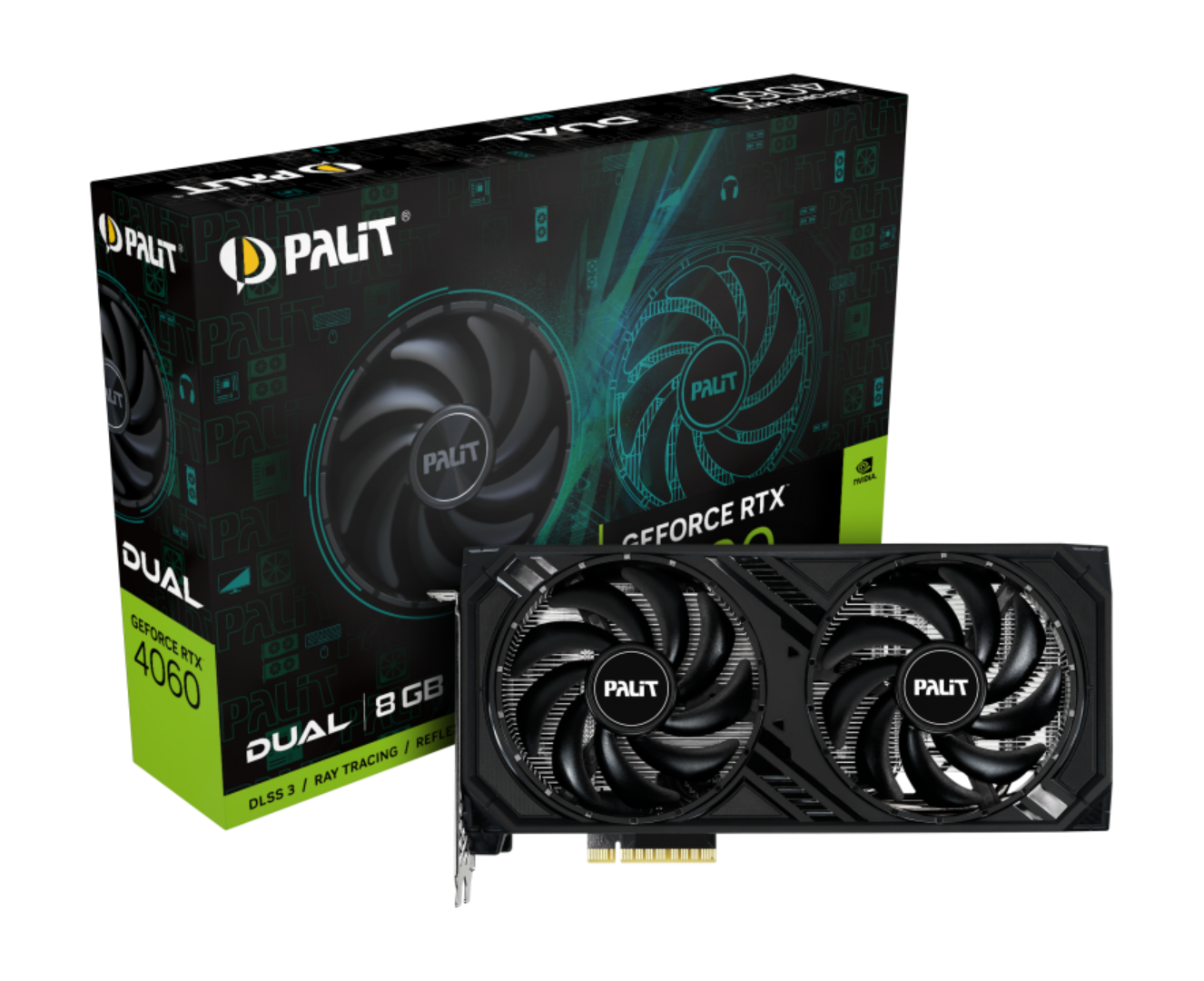 Palit RTX4060 DUAL 0 Palit RTX4060 DUAL, PCIe4, 8GB DDR6, HDMI, 3 DP, 2460MHz Clock, RGB Lighting - Image 1