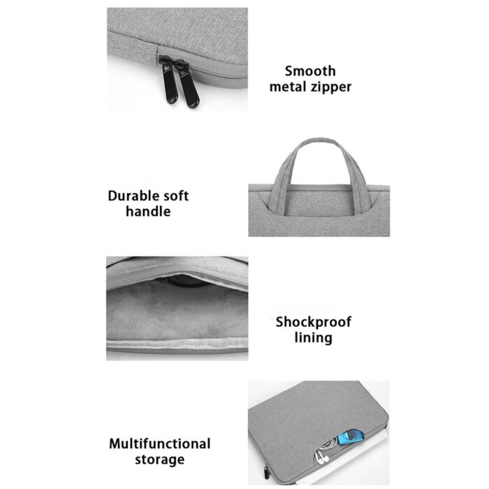 Prevo 15.6 Inch Laptop Sleeve, Side Pocket, Cushioned Lining, Light Grey - Image 3