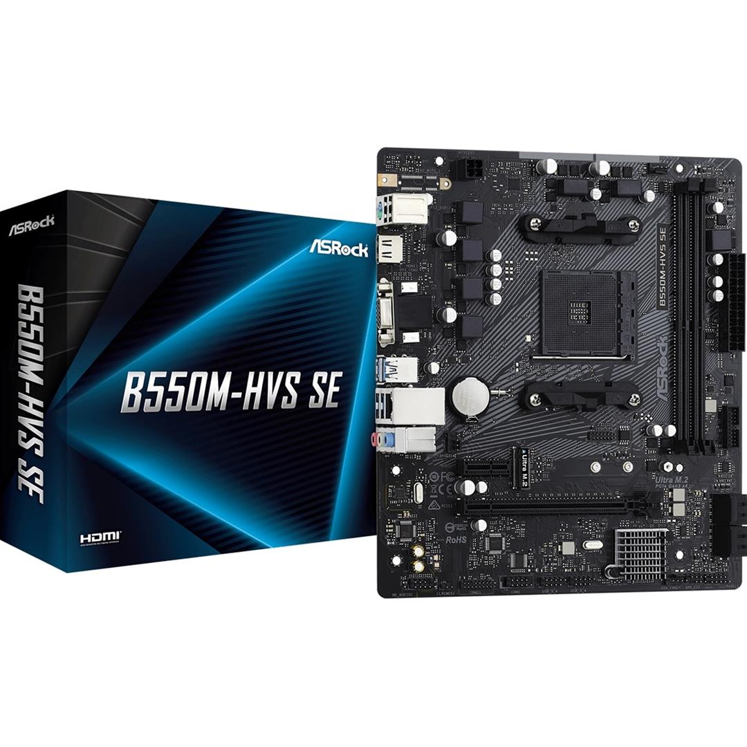 ASROCK B550M-HVS SE ASROCK B550M-HVS SE, AMD B550, AM4, MICRO ATX, 2 DDR4, VGA, HDMI, PCIE4, 1X M.2, Motherboard - Image 1