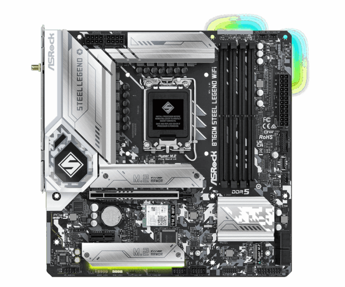 ASRock B760M STEEL LEGEND WIFI Intel DDR5 Micro ATX Motherboard - LGA 1700 - Image 2