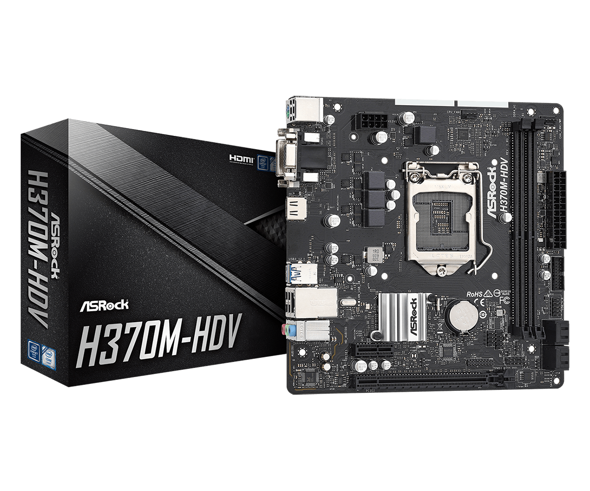 Asrock H370M-HDV Asrock H370M-HDV, Intel H370, 1151, Micro ATX, 2 DDR4, VGA, DVI, HDMI - Image 1