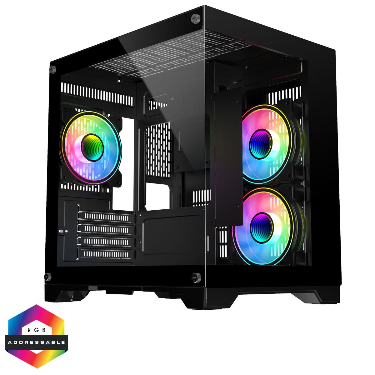 CiT Overseer Black MATX Gaming Cube CIT Overseer MATX Case Black 6 Port Hub PWM & 3x ARGB - Image 1