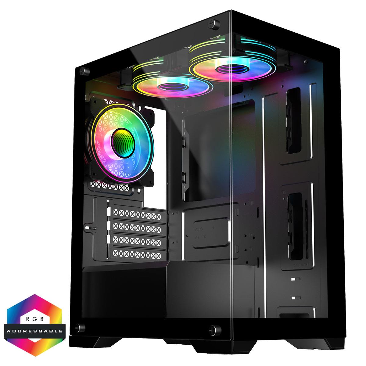 CiT Range Black MATX CIT Range Black MATX Gaming Case with Tempered Glass Front and Side Panels with 3 x CiT Celsius Dual-Ring Infinity Fans Bundled - Image 1
