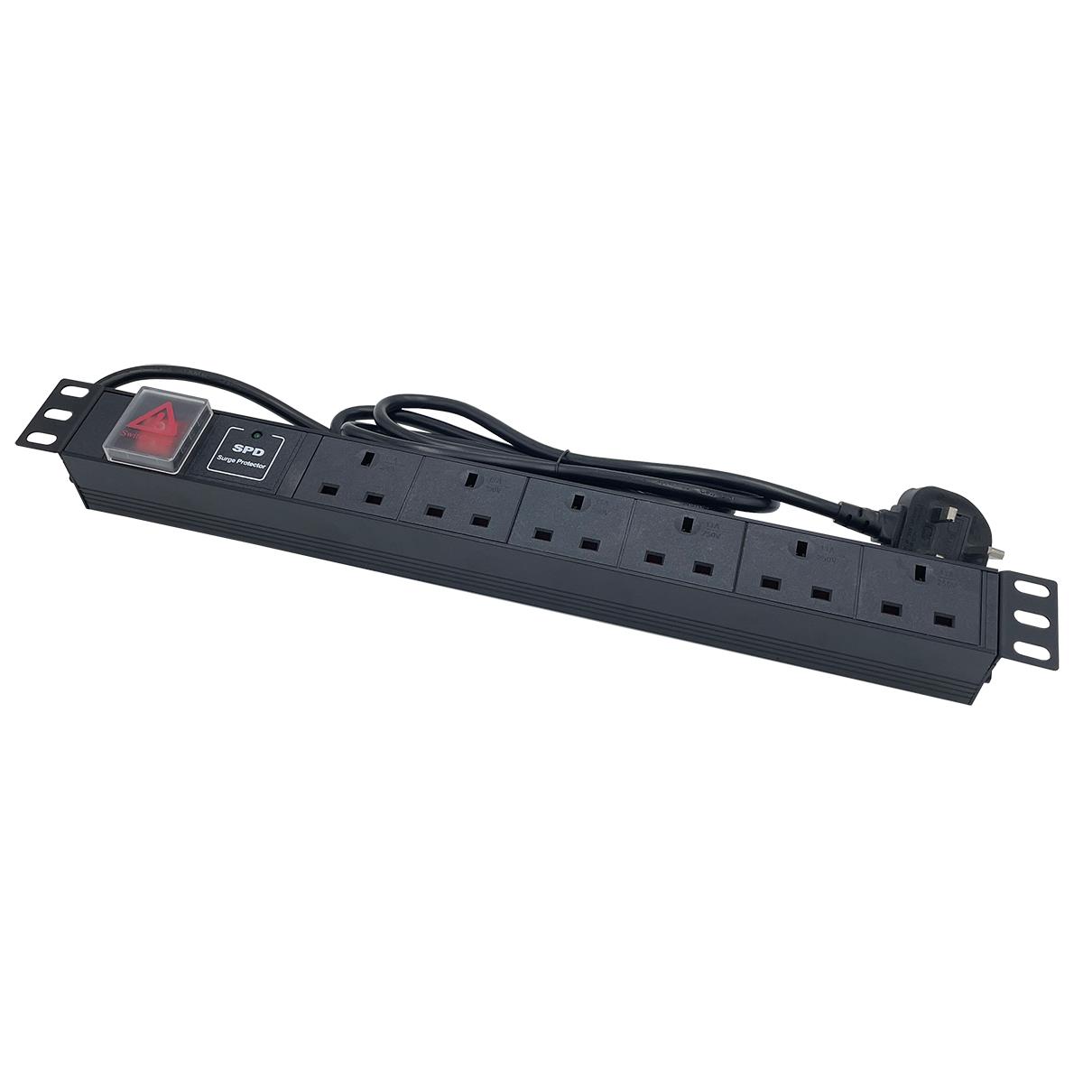 Powercool 1U PDU Horizontal Type 6Way UK Sockets 1U PDU Horizontal Type 6Way UK Sockets With Surge 1 LED - Image 1