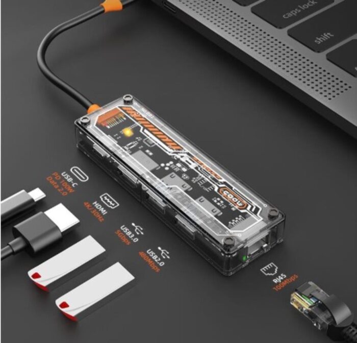 5 in 1 USB-C HUB Docking Station - Tansparent Mecha Series - Image 3