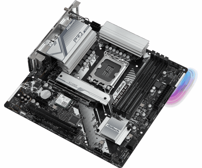 Asrock B760M PRO RS/D4 WIFI, Intel B760, 1700, Micro ATX, 4 DDR4, HDMI, DP, Wi-Fi 6E, 2.5G LAN, PCIe4, 2x M.2, RGB - Image 4