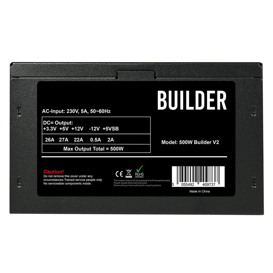 500W Builder Black 12cm 2 500W Builder Black 12cm PSU White Box PFC CE 3 x SATA - Image 1