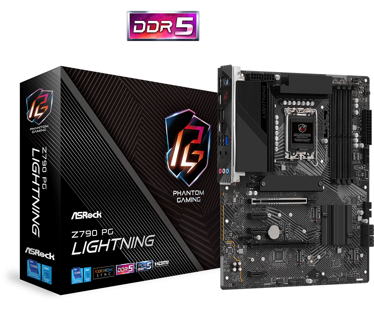 Asrock Z790 PG LIGHTNING, Asrock Z790 PG LIGHTNING, Intel Z790, 1700, ATX, 4 DDR5, HDMI, eDP, 2.5G LAN, PCIe5, 4x M.2 - Image 1