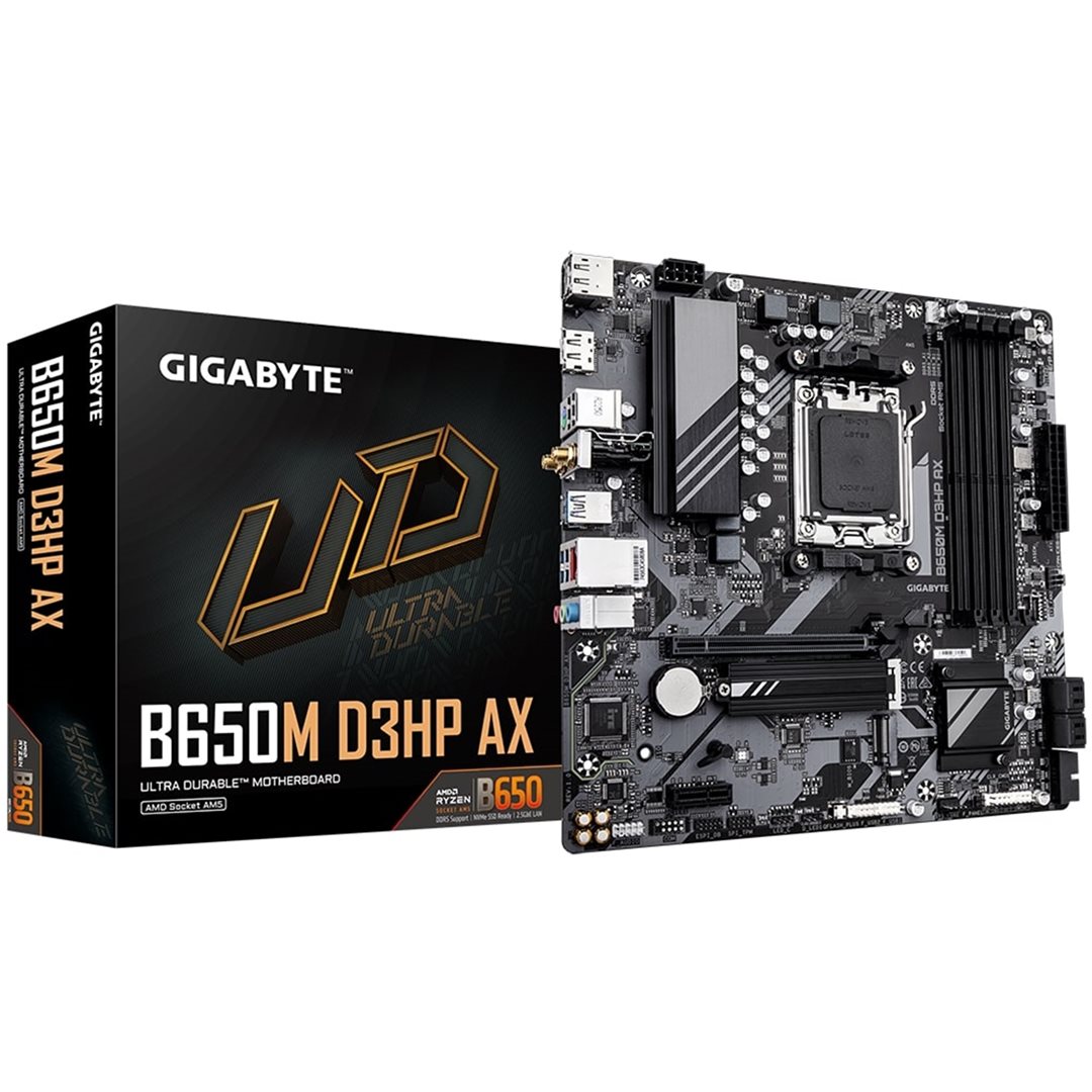Gigabyte B650M D3HP AX, Gigabyte B650M D3HP AX, AMD AM5 Socket, 4x DDR5, 2x M.2 & 4x SATA, Wi-Fi 6E, Micro ATX Motherboard - Image 1