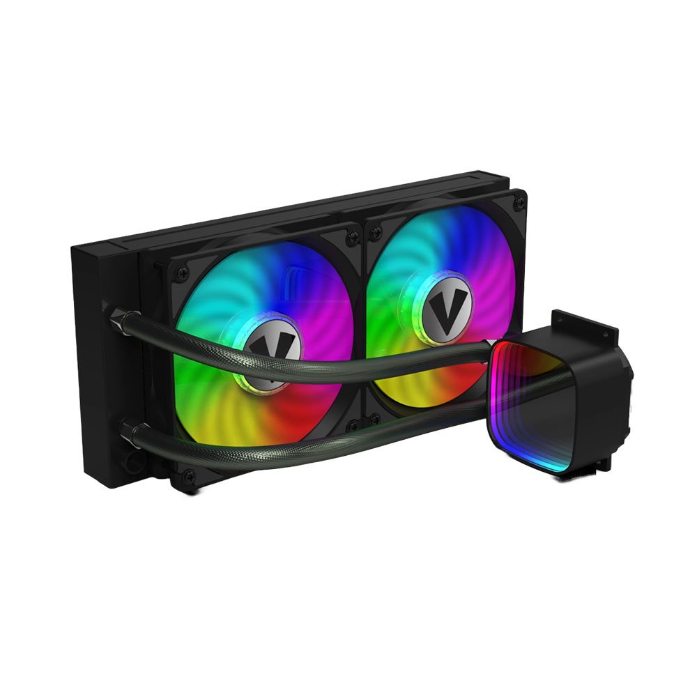 Vida Aquilo 240mm ARGB Vida Aquilo 240mm ARGB Liquid CPU Cooler, 2x ARGB PWM Fans, Infinity Mirror RGB Pump Head, Black - Image 1