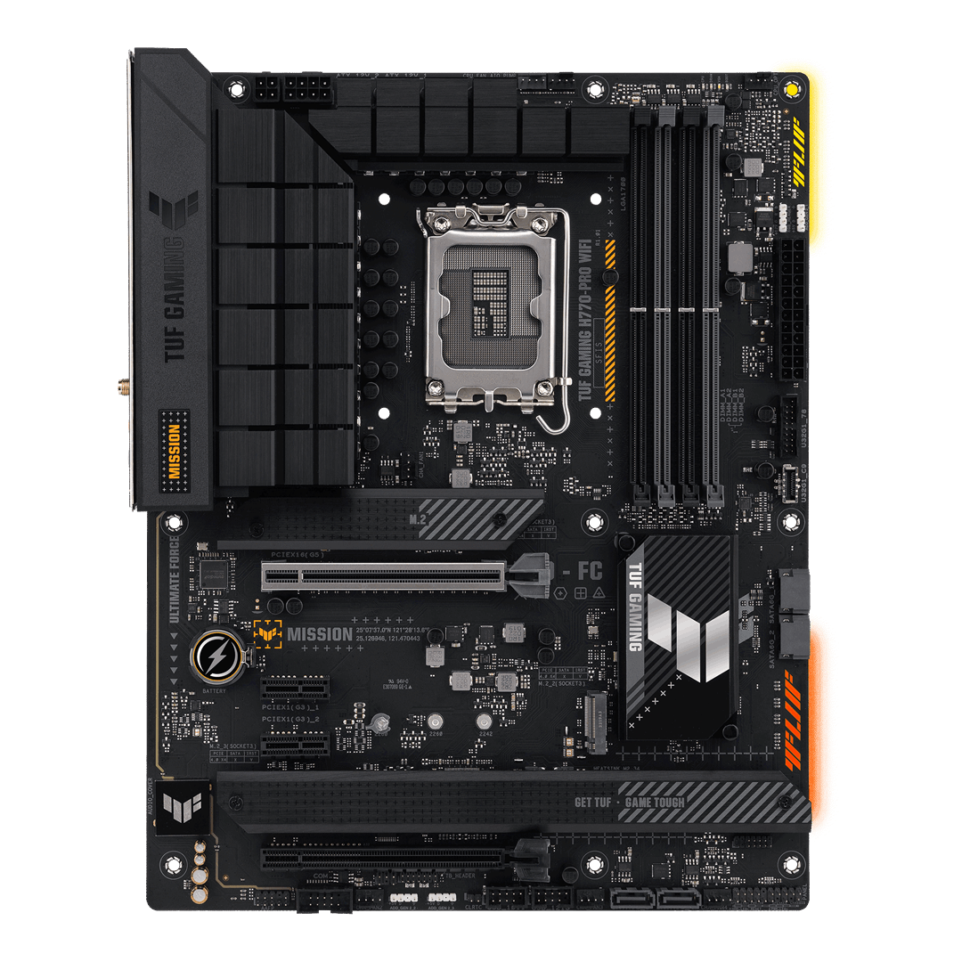 Asus TUF GAMING H770-PRO WIFI Asus TUF GAMING H770-PRO WIFI, Intel H770, 1700, ATX, 4 DDR5, HDMI, DP, Wi-Fi 6, 2.5G LAN, PCIe5, 4x M.2, RGB - Image 1