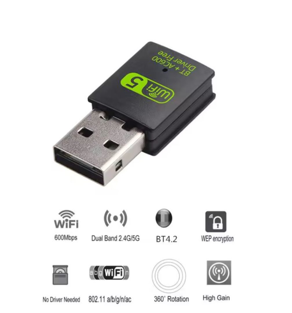 USB AC 600 ADAPTER 1 USB AC600 WiFi & BT Adapter Realtek RTL8821CU 2.4GHz/5.8GHz Dual Band - Image 1