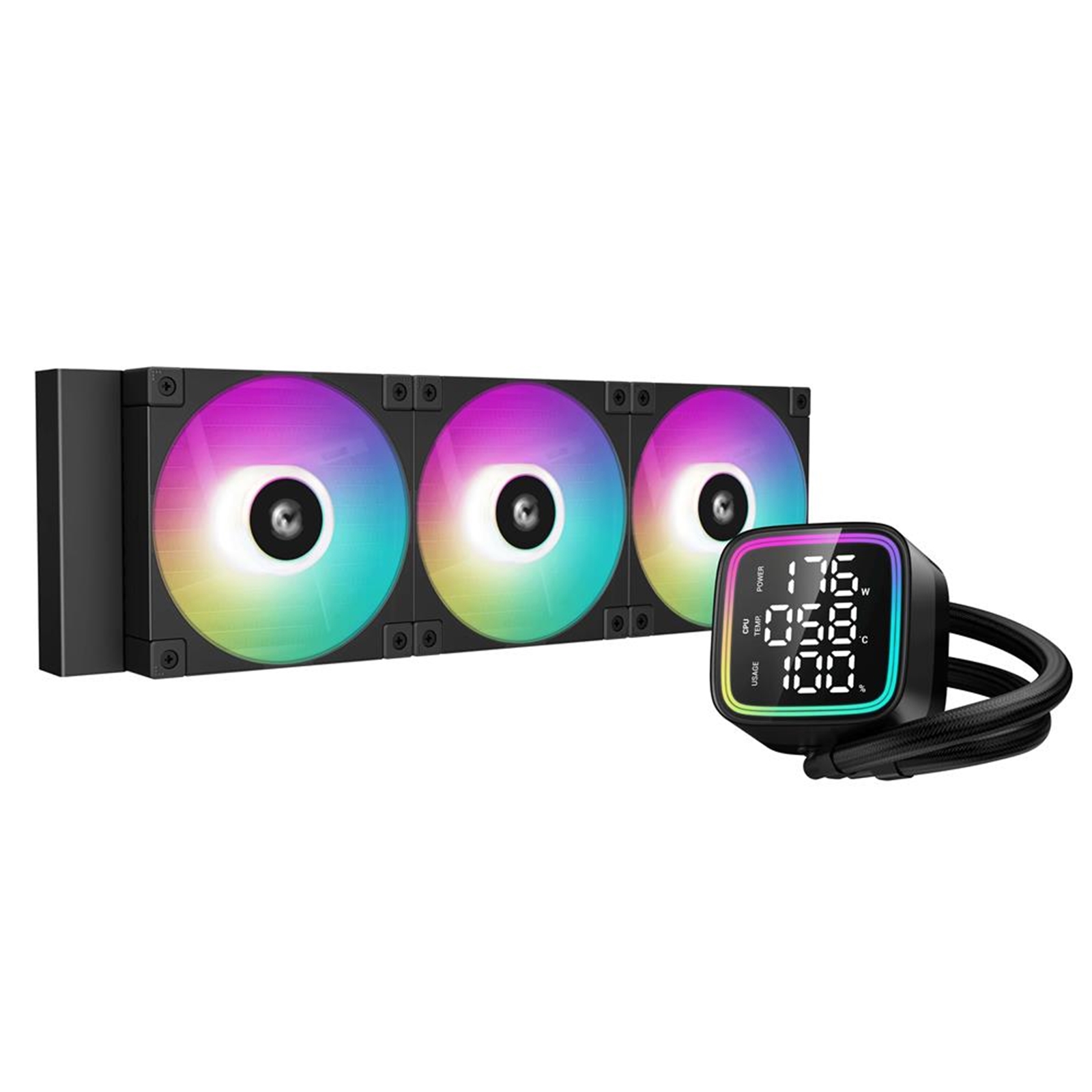 DeepCool LD 360 AIO DeepCool LD 360 AIO Liquid CPU Cooler, Universal Socket, 360mm Radiator, PWM 2400RPM Cooling Fans, ARGB LED, Digital Display, - Image 1