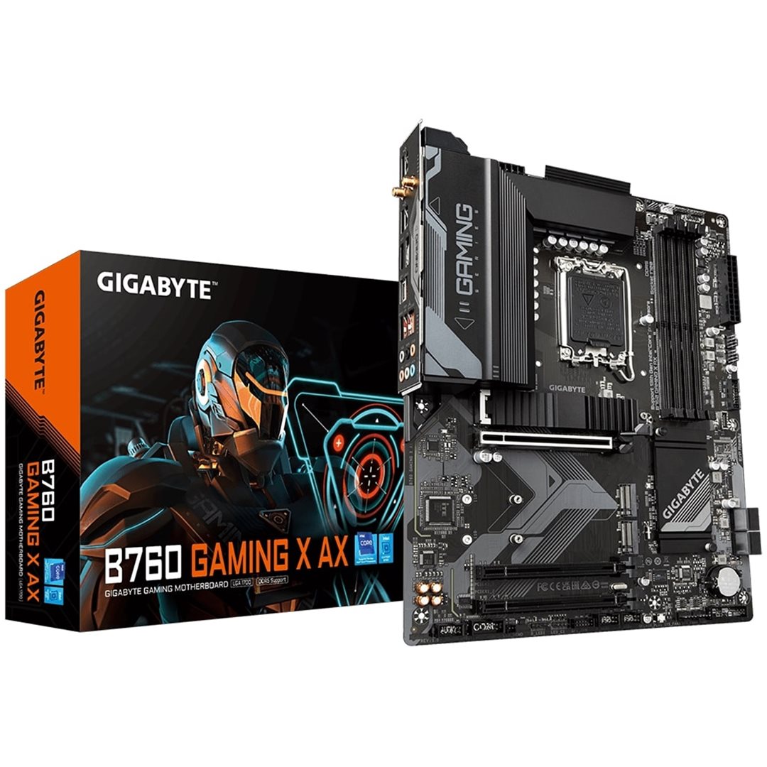 MBGIG-B760GXAX Gigabyte B760 GAMING X AX Intel 1700 Socket Motherboard, ATX, 4x DDR5, 3x M.2 Sockets, 1x USB-C Port, Wi-Fi 6E - Image 1