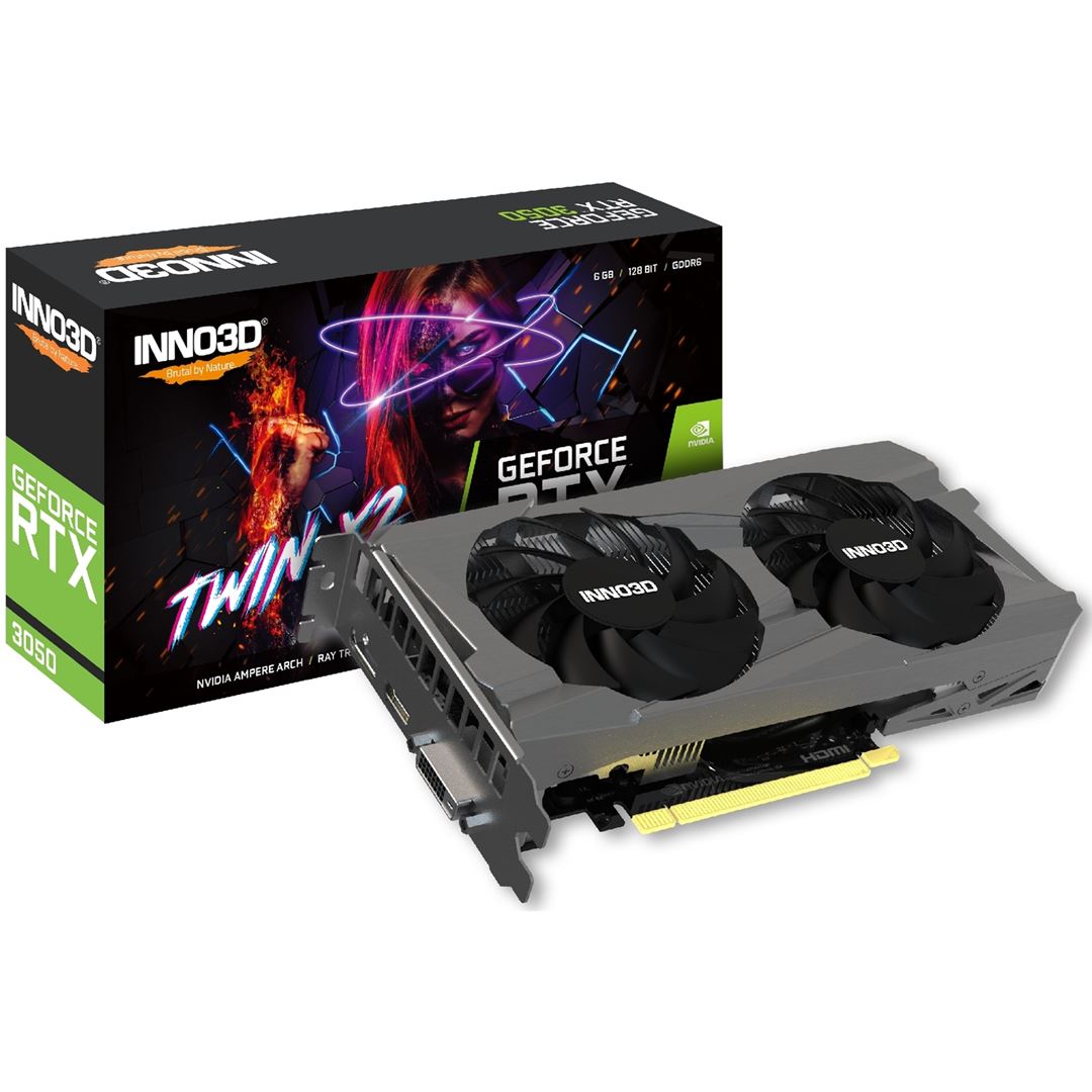 Inno3D NVIDIA GeForce RTX 3050 6GB Inno3D NVIDIA GeForce RTX 3050 6GB TWIN X2 Graphics Card, 6GB GDDR6, Dual Fan - Image 1