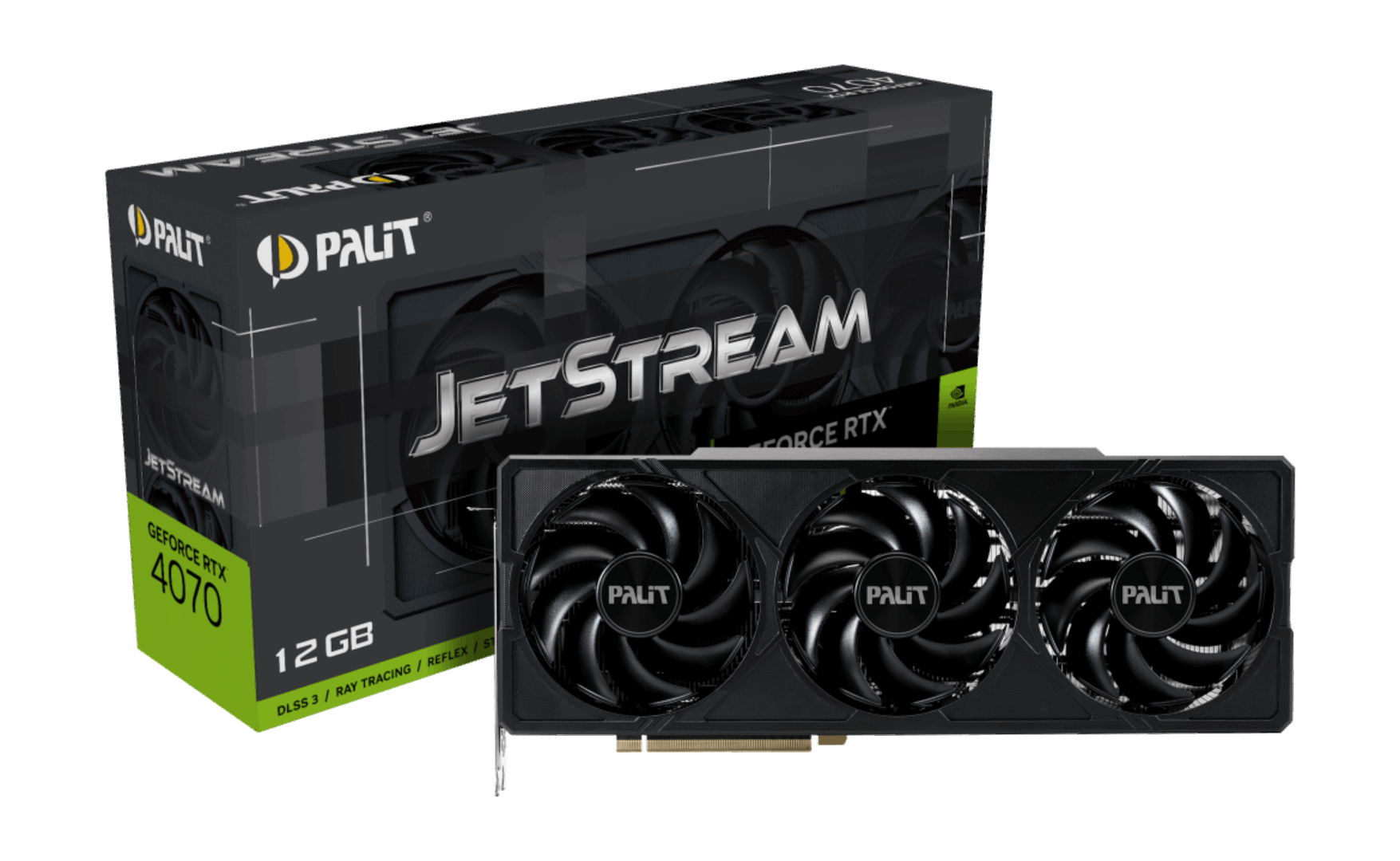 Palit RTX4070 JetStream Palit RTX4070 JetStream, PCIe4, 12GB DDR6X, HDMI, 3 DP, 2475MHz Clock - Image 1