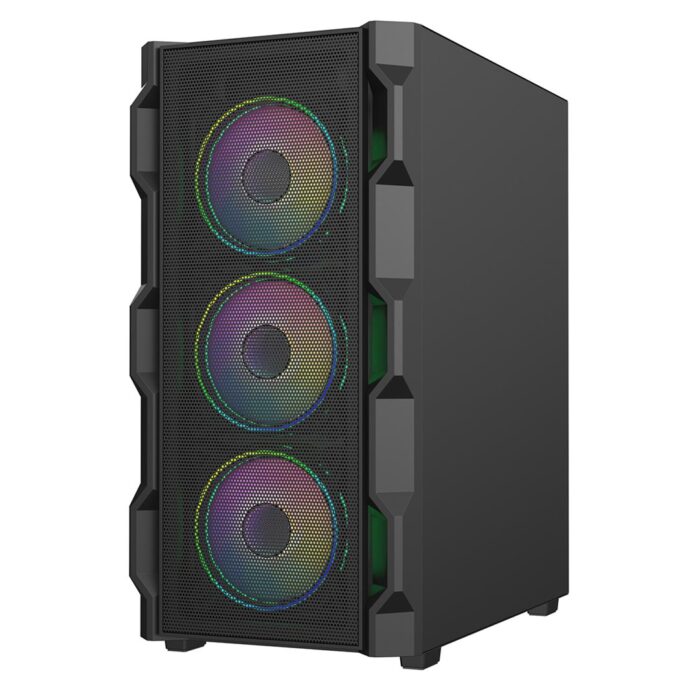 CIT Neo ATX Gaming Case Black 6 Port Hub PWM & 4x ARGB CiT Tornado Dual-Ring Infinity Fans - Image 2