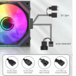 GameMax Black Link (3 Pack) Infinity Mirror ARGB Black 4pin PWM Linked Cooling Fans - Image 8